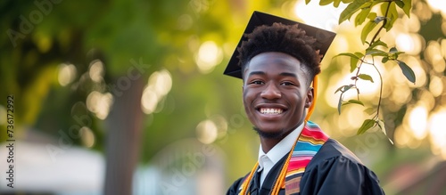 A young African American man whos just graduated. photo