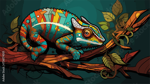Abstract patterns forming a chameleon  showcasing the adaptability and camouflage found in the natural world. simple Vector Illustration art simple minimalist illustration creative