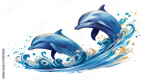 Abstract waves forming a pair of dolphins  symbolizing the playful and social nature of these marine mammals. simple Vector Illustration art simple minimalist illustration creative