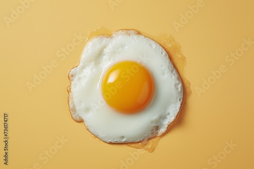 a fried egg on a yellow surface