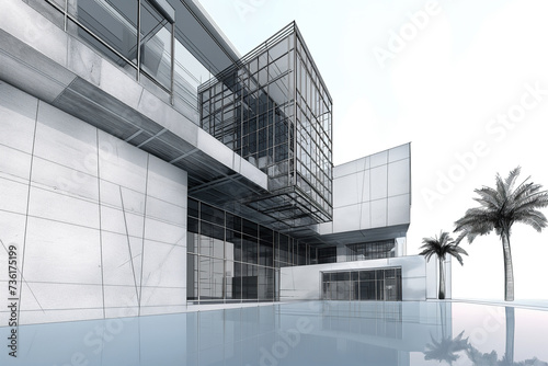 Lines and watercolor modern architecture background