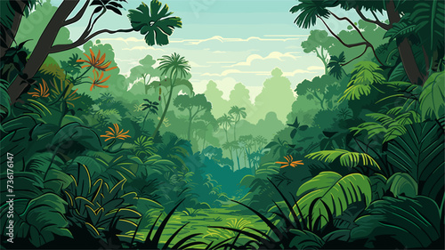 Rainforest canopy with lush vegetation  illustrating the vibrant biodiversity of tropical ecosystems. simple Vector Illustration art simple minimalist illustration creative photo