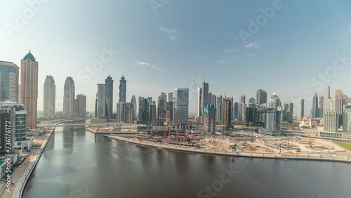Aerial view to Dubai Business Bay and Downtown with the various skyscrapers and towers timelapse © neiezhmakov