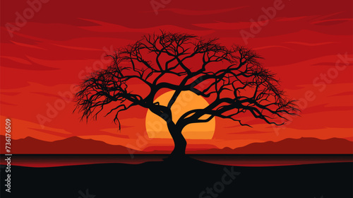 Silhouette of a tree against a sunset showcasing the beauty of nature. simple Vector Illustration art simple minimalist illustration creative