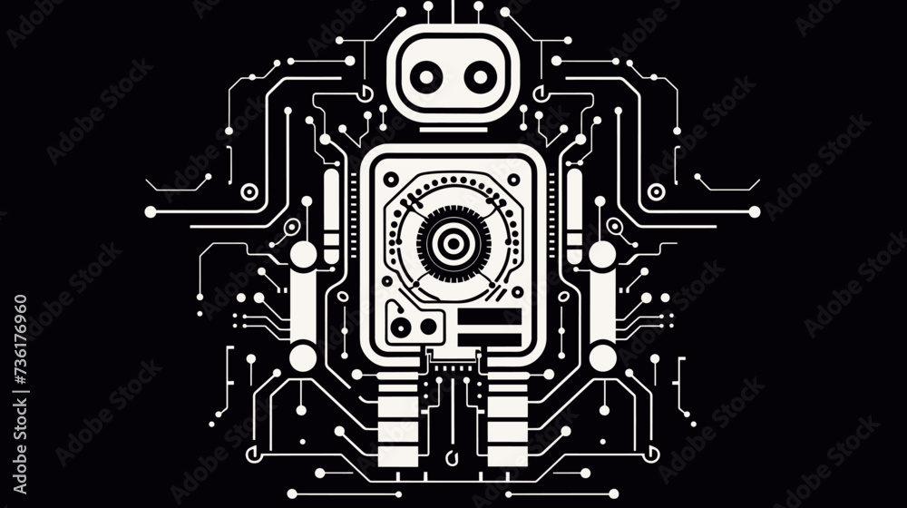 Abstract circuit board patterns forming the outline of a robot  symbolizing the role of technology in automation. simple Vector Illustration art simple minimalist illustration creative