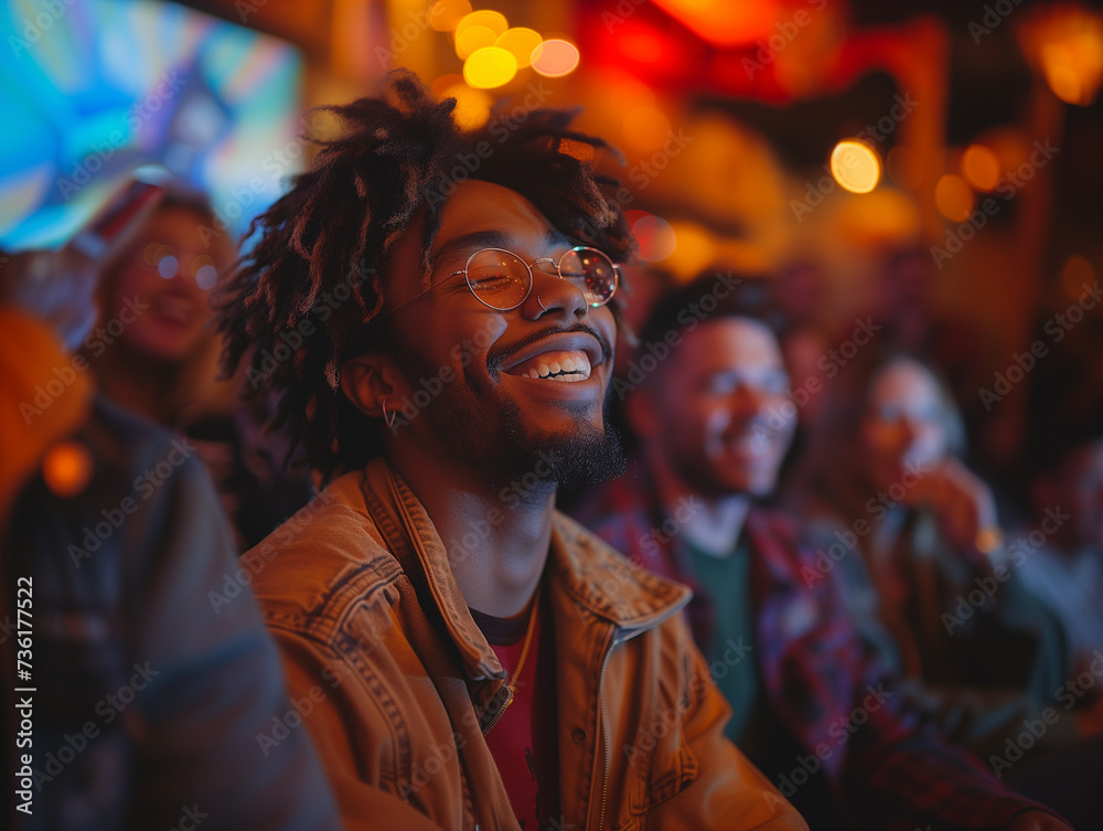 Obraz premium Man having fun and laughing at the movies