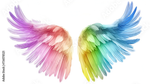 Beautiful magic watercolor angel wings isolated on white background, Watercolor angel wings isolated, Colorful angel wing with delicate detailing on black background 