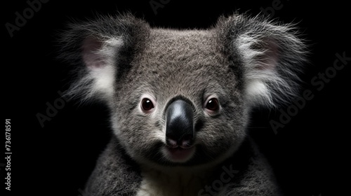 portrait of a koala on a black background  close-up