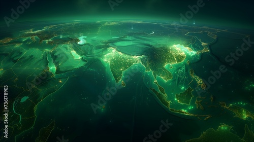 Digital Asia Map, concept of global network and connectivity, international data transfer and cyber technology, worldwide business, information exchange and telecommunication