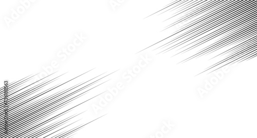 Dynamic diagonal corner speed lines background. Anime style line backdrop. Comics book frame speed lines. Monochrome manga super hero force movement layout. Simple geometric stripes.