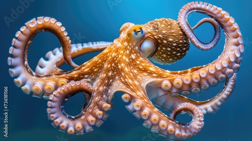 Photo of a Octopus isolated on ocean blue background - AI Generated Digital Art