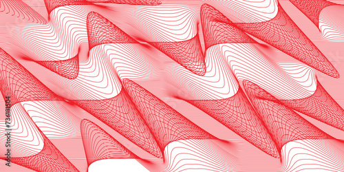 Ruby abstract background design. Modern wavy lines (guilloche curves) pattern in monochrome colors. Premium line texture for banner, business background. Bright horizontal vector template