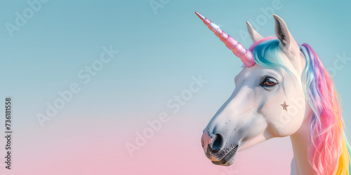 Colorful Unicorn with Pastel Sky Background