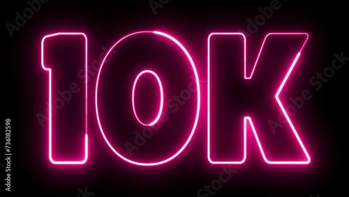 10k text font with light. Luminous and shimmering haze inside the letters of the text 10k. 10k neon sign. Ten thousand neon sign. 10 000 Number.  photo