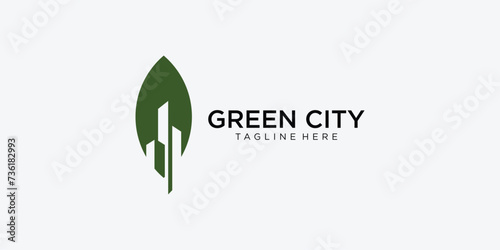 Creative green building logo design with modern style| green city logo| premium vector