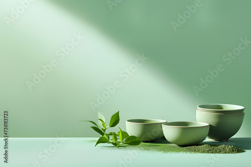 Serene Matcha Tea Set on Green Background