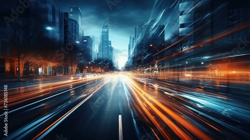 a busy street at night light trails of the vehicles on a night city of new york  city of skyline  aurora background colourful background