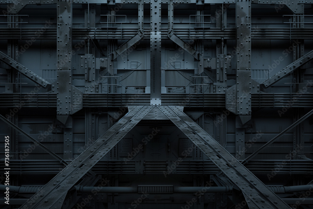 Black metal bridge jacking structure. Background image. Created with Generative AI technology