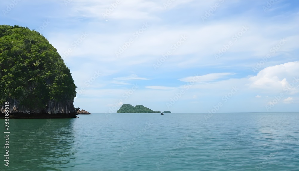 Landscape sea and island on the bright sky in summer, Coast ideal for diving of Chumphon Province,Thailand