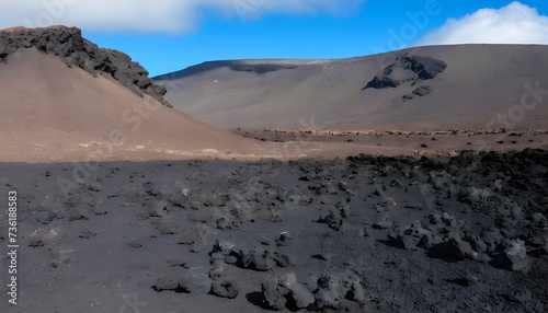 landscape with stony and rocky terrain of Lanzarote  Spain