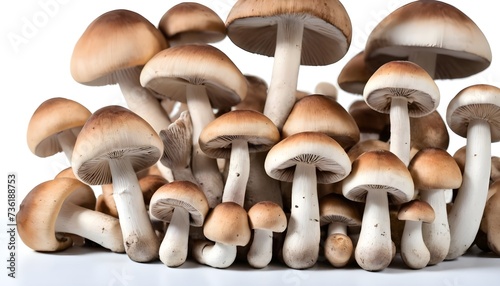 Large fruits of mushroom mushrooms on a white background. Lots of mushrooms in close-up