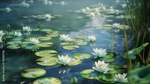 serene pond life with blooming lilies in a calm water garden