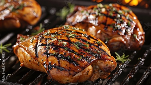 Close-up grilled chicken Leg on the grill