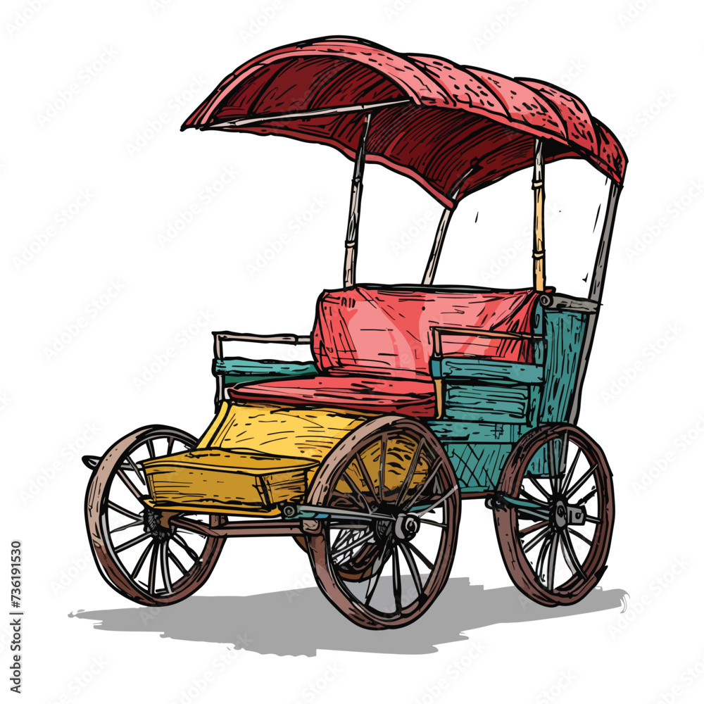 Rickshaw sketch in 2D flat vector isolated.