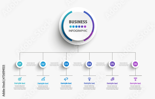 Business infographic vector design template with 6 options, steps or processes	