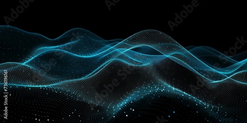 a blue color wave of sound on a black background, technology, digital, communication, 5G, science, music,futuristic, wavy flowing dynamic on dark background © Planetz