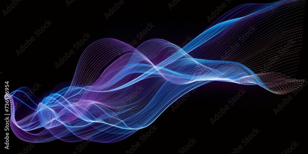 a swirl of purple wavy wires on a black background,a blue color wave of sound on a black background, technology, digital, communication, 5G, science, music,futuristic, wavy flowing dynamic on dark ba a swirl of purple wavy wires on a black background,a blue color wave of sound on a black background, technology, digital, communication, 5G, science, music,futuristic, wavy flowing dynamic on dark ba