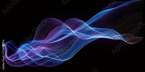 a swirl of purple wavy wires on a black background,a blue color wave of sound on a black background,  technology, digital, communication, 5G, science, music,futuristic, wavy flowing dynamic on dark ba