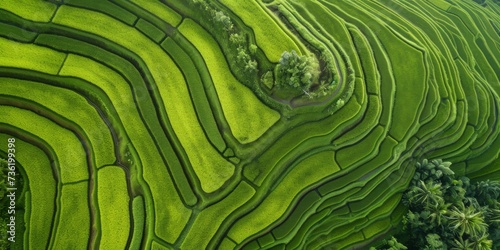 aerial view of an asian ricefield terraces, green ricefield top view photo