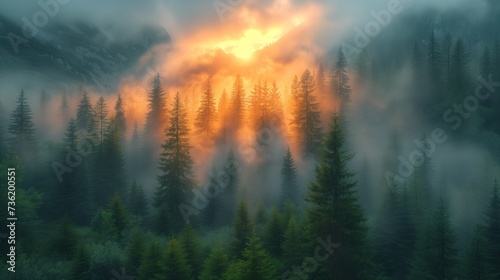 mountains in the fog landscape