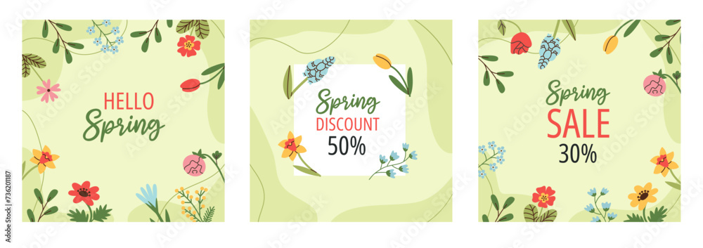 Set of trendy botanical floral backgrounds. Minimalist design with spring flowers and branches. Vector template. Set of trendy botanical floral backgrounds. Minimalist design with spring flowers and branches. Vector template.