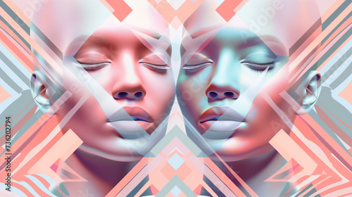 Artistic Abstract Faces in Cubist Style with Vibrant Geometric Patterns
