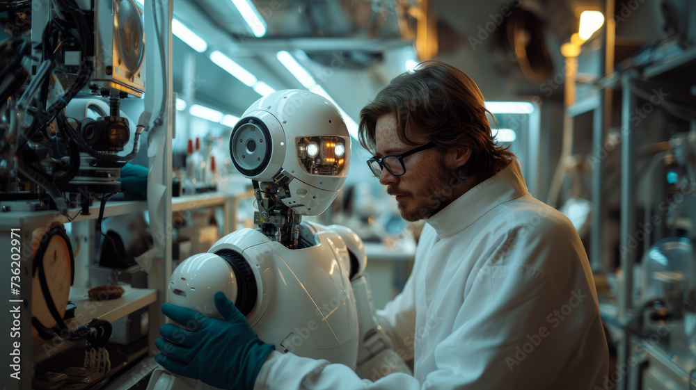 Roboticist in the laboratory. Roboticist in the laboratory.