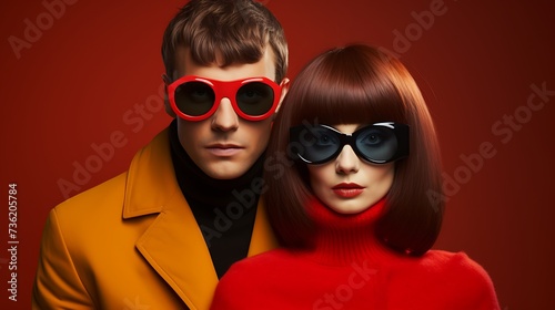 Portrait of a beautiful young couple in sunglasses. Studio shot.