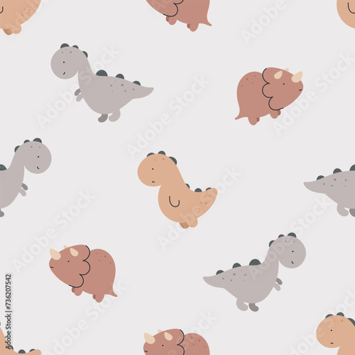 Seamless pattern with cute dinosaurs. Flat cartoon vector background. Creative texture for fabric, wrapping, textile, wallpaper, apparel.