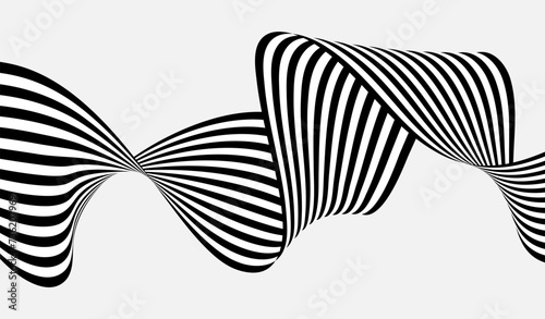 Abstract wave background, black and white wavy stripes or lines design. Optical art.