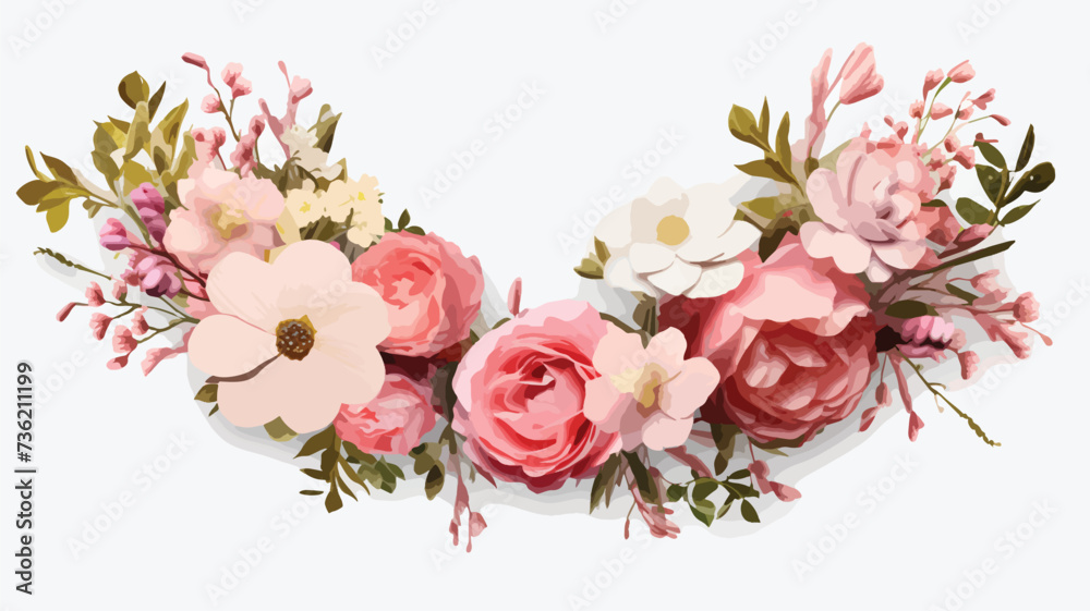 Flowers bouquet wreath isolated on white background.