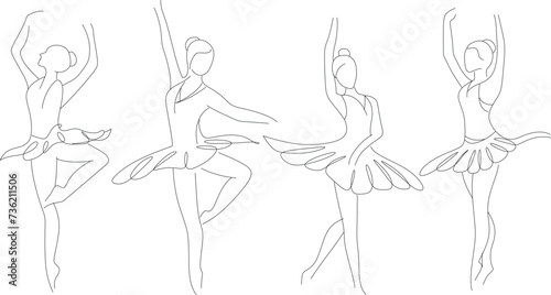 set of girl ballet dancing with line art style. Happy women's day