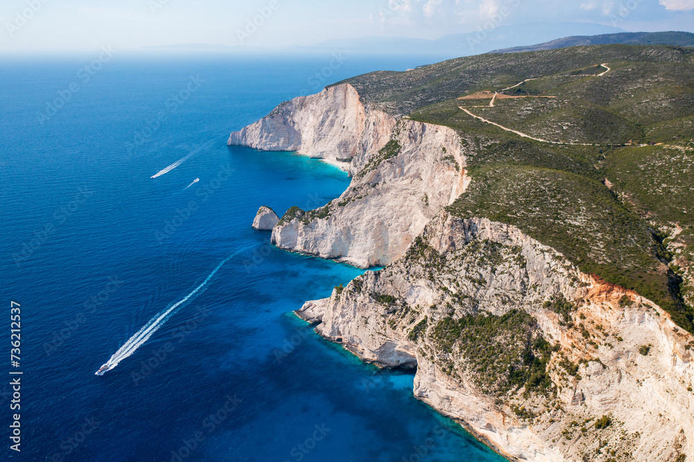White cliffs of Zakynthos island in Greece. Above view. 