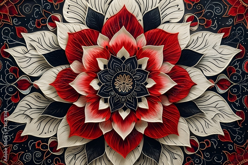 beautiful mandala art of lotus flower including red, white and black color. mandala design, lotus flower, lotus art and mandala art concept beautiful mandala art of lotus flower including red, white and black color. mandala design, lotus flower, lotus art and mandala art concept