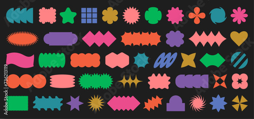 Bauhaus memphis design.Set of geometric modern brutalist shapes.Abstract retro icons and symbols in y2k style. Modern minimalist elements swiss style, abstract bold primitive design. Y2K elements set.