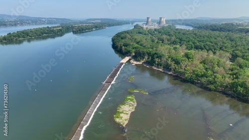 3 mile island nuclear power plant where accidental dangerous reactor meltdown occurred in 1979 near Harrisburg, Pennsylvania  photo