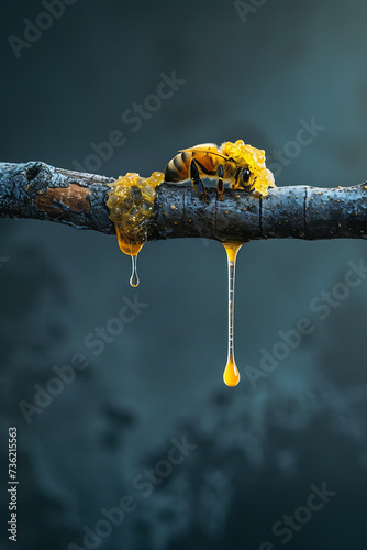 a honey bee dripping off a stick in the style of indu