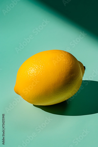 a lemon on a turquoise background in the style of min photo