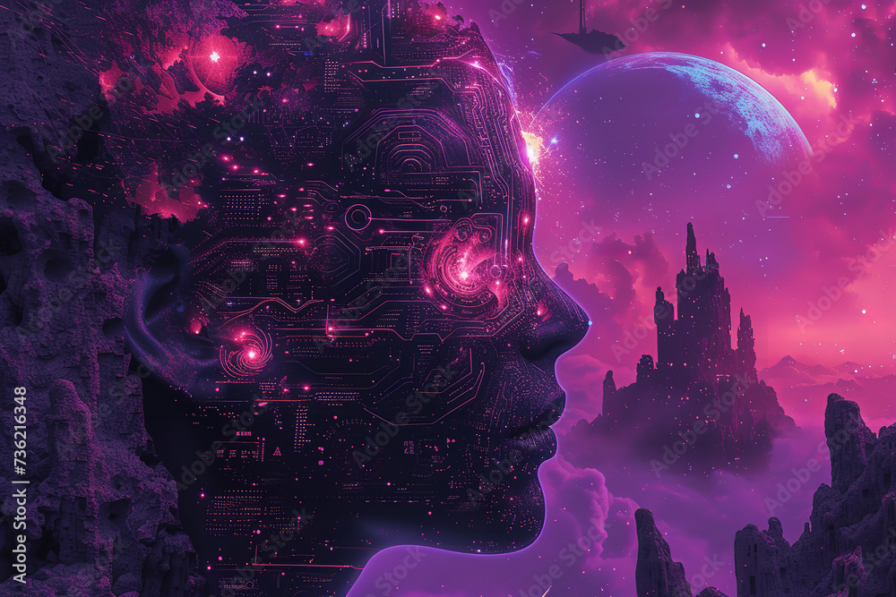 Obraz premium employing fluorescent colors to capture otherworldly and futuristic vibes.