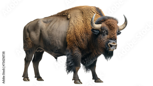 An imposing bison, adorned with a unique crown of horns, stands majestically in its natural habitat, exuding power and grace as a symbol of the wild and untamed